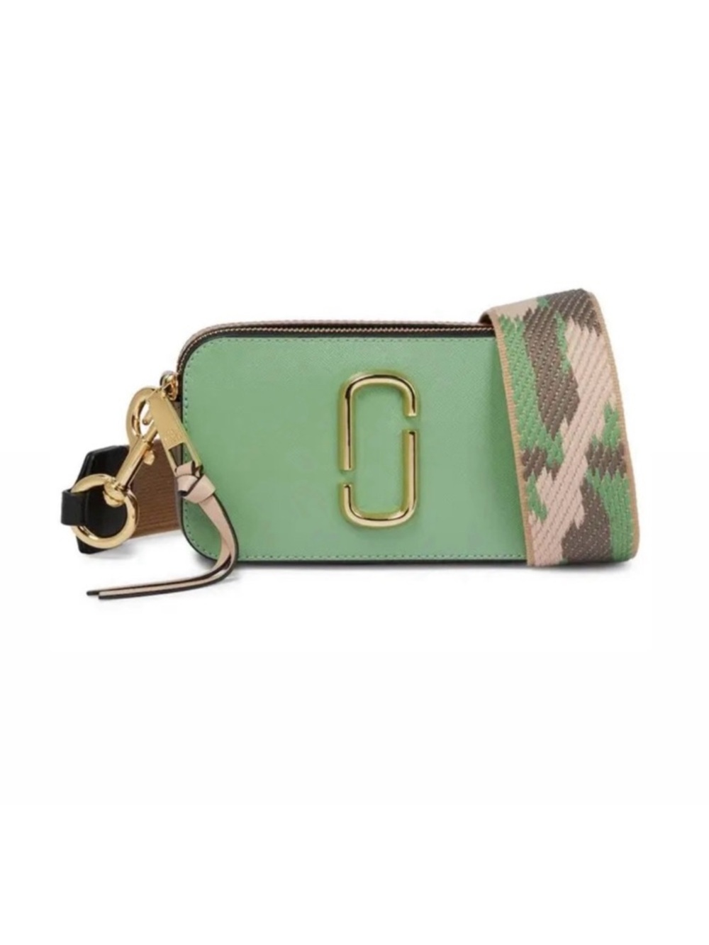 New Marc Jacobs Mint Green Leather Snapshot with Patterned Strap